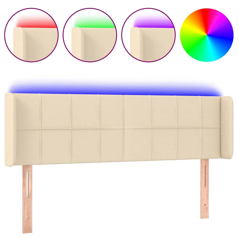 Tăblie de pat cu LED, crem, 147x16x78/88 cm material textil