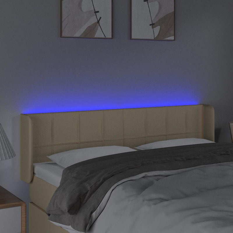 Tăblie de pat cu LED, crem, 147x16x78/88 cm material textil