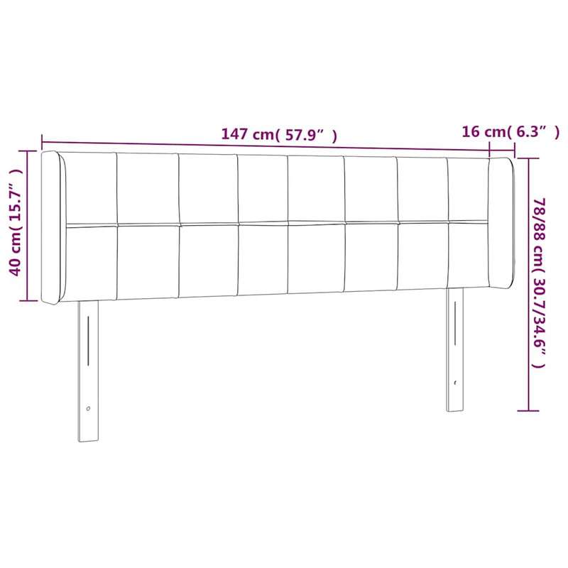 Tăblie de pat cu LED, crem, 147x16x78/88 cm material textil