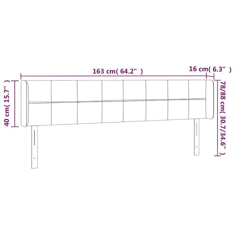 Tăblie de pat cu LED, crem, 163x16x78/88 cm, textil