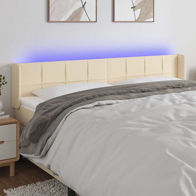 Tăblie de pat cu LED, crem, 163x16x78/88 cm, textil