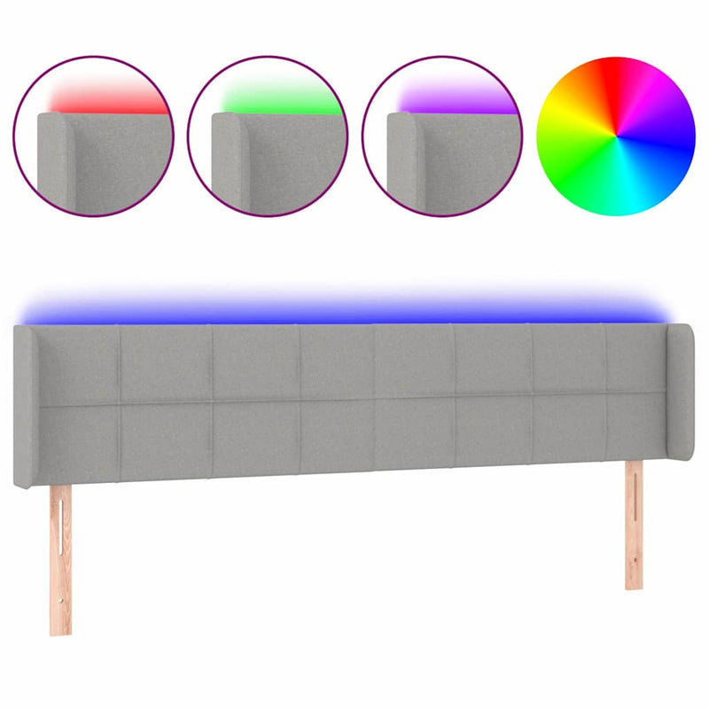 Tăblie de pat cu LED, gri deschis, 203x16x78/88 cm, textil