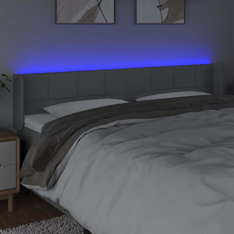 Tăblie de pat cu LED, gri deschis, 203x16x78/88 cm, textil