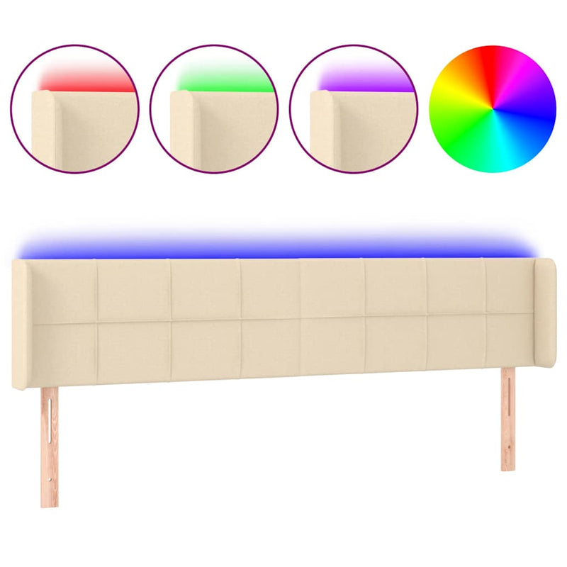 Tăblie de pat cu LED, crem, 203x16x78/88 cm, textil