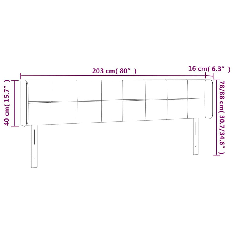 Tăblie de pat cu LED, albastru, 203x16x78/88 cm, textil