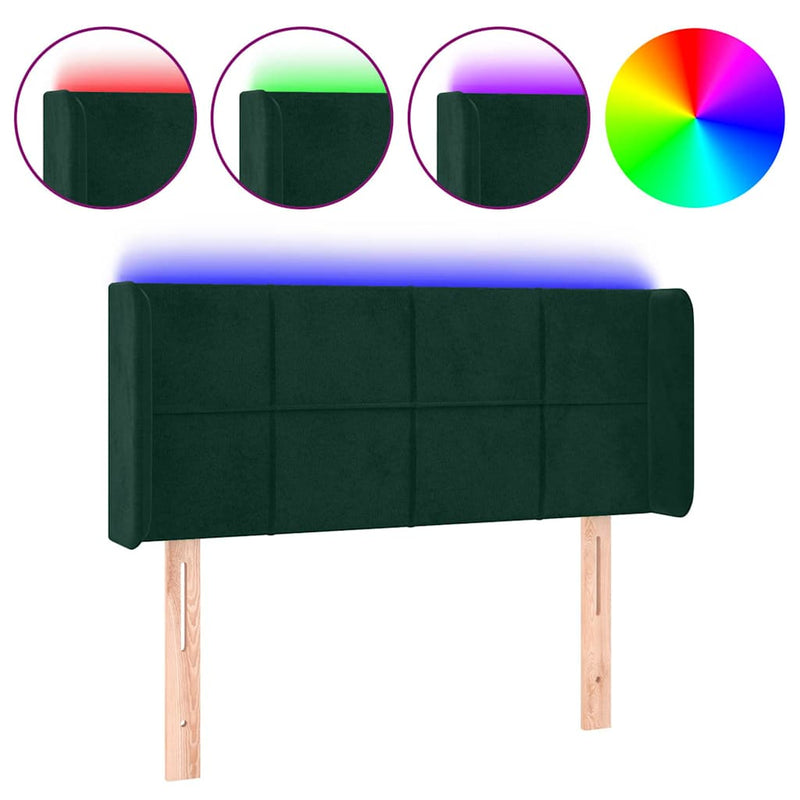 Tăblie de pat cu LED, verde închis, 83x16x78/88 cm, catifea