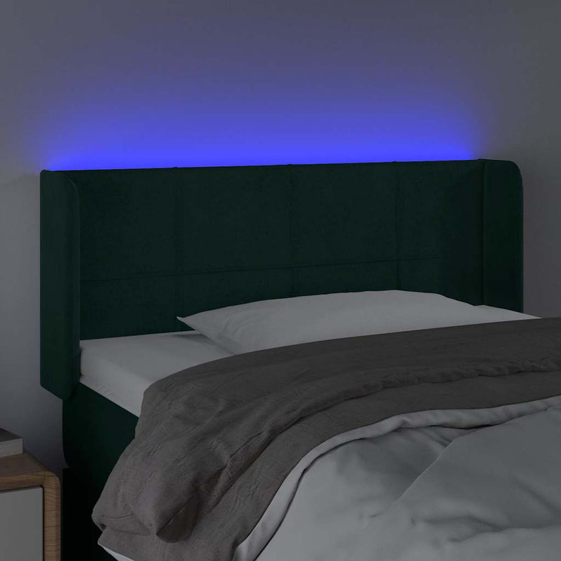 Tăblie de pat cu LED, verde închis, 83x16x78/88 cm, catifea