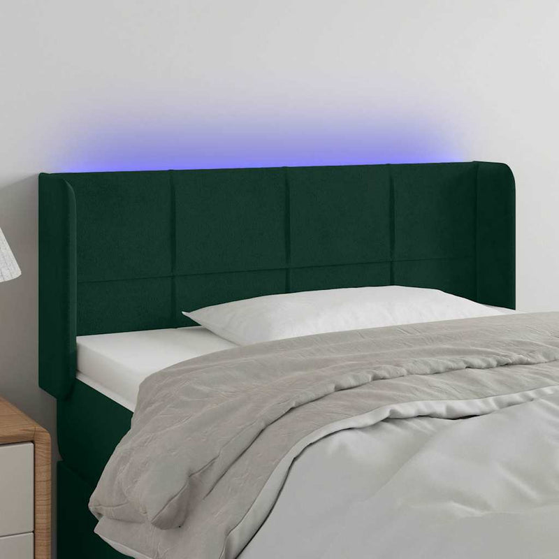 Tăblie de pat cu LED, verde închis, 83x16x78/88 cm, catifea