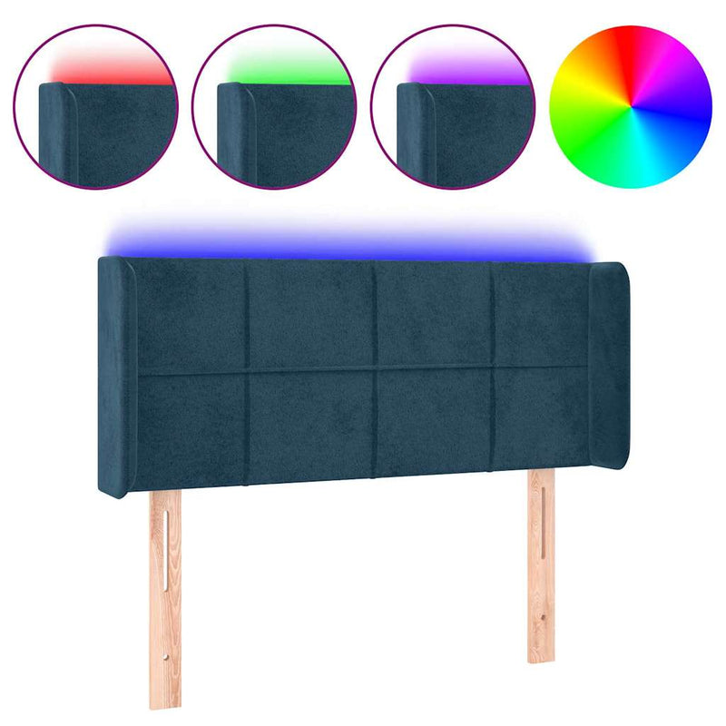 Tăblie de pat cu LED, albastru închis, 93x16x78/88 cm, catifea