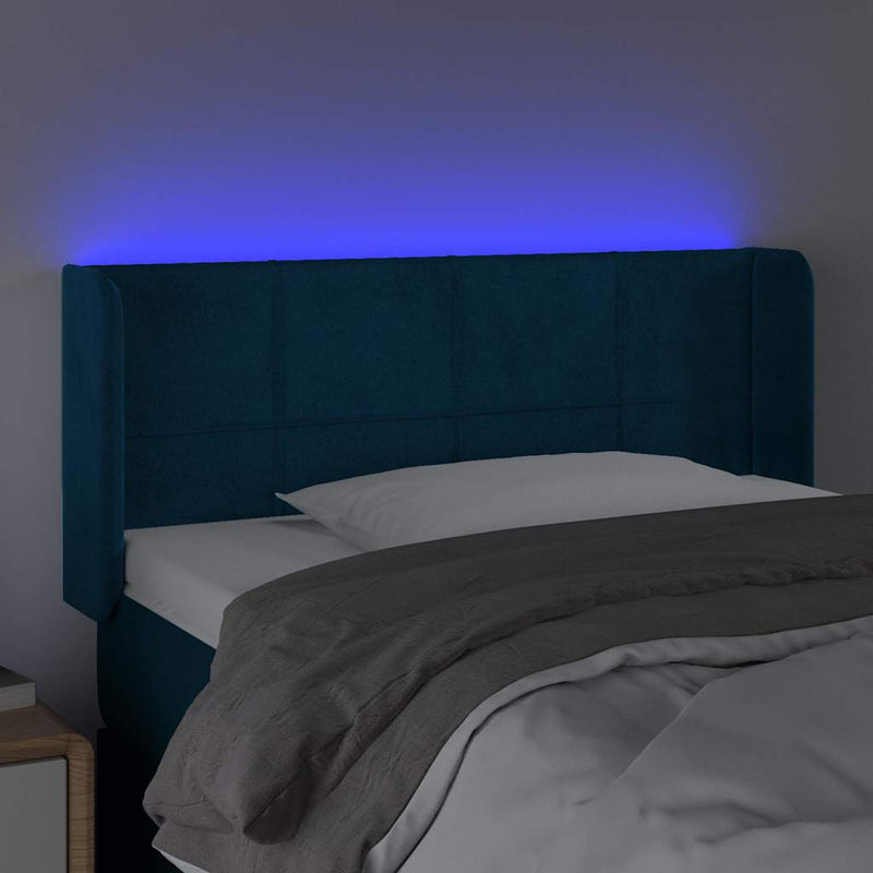 Tăblie de pat cu LED, albastru închis, 93x16x78/88 cm, catifea