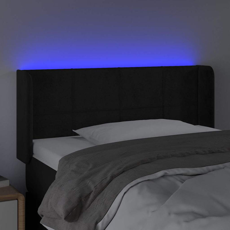 Tăblie de pat cu LED, negru, 103x16x78/88 cm, catifea