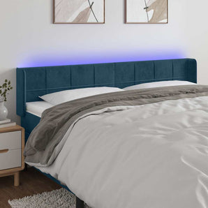 Tăblie de pat cu LED, albastru închis, 163x16x78/88 cm, catifea