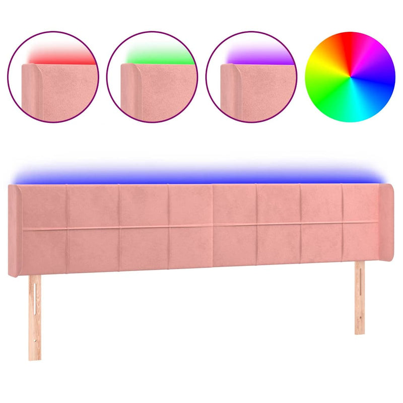 Tăblie de pat cu LED, roz, 203x16x78/88 cm, catifea