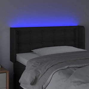 Tăblie de pat cu LED, negru, 83x16x78/88 cm, piele ecologică