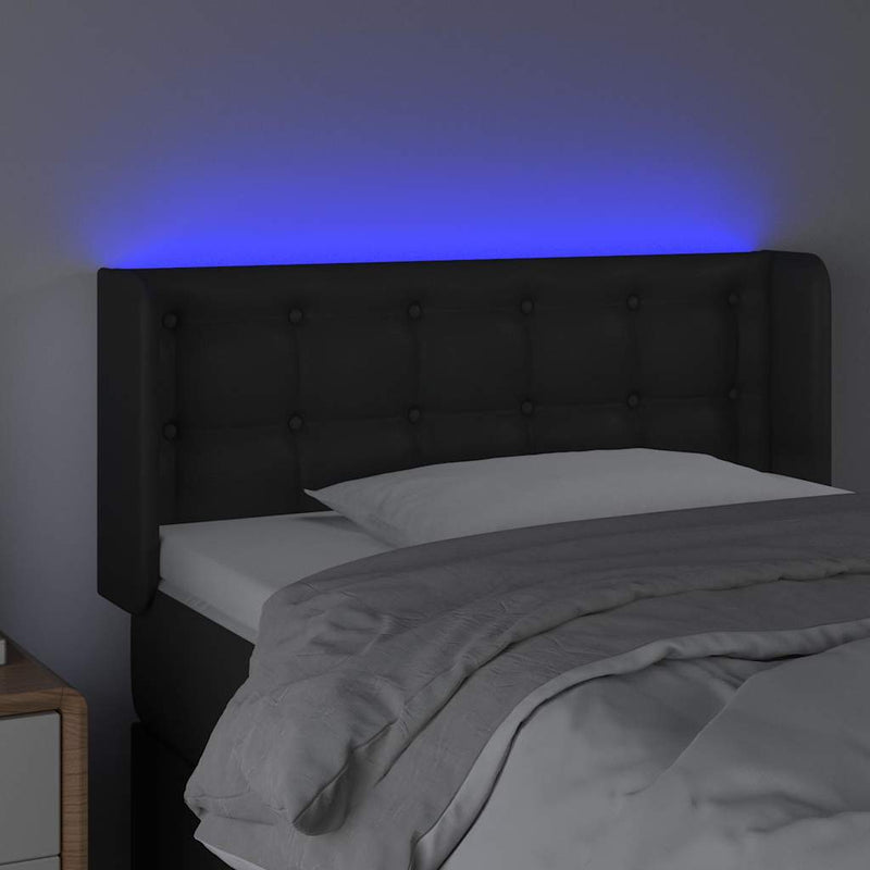 Tăblie de pat cu LED, negru, 83x16x78/88 cm, piele ecologică