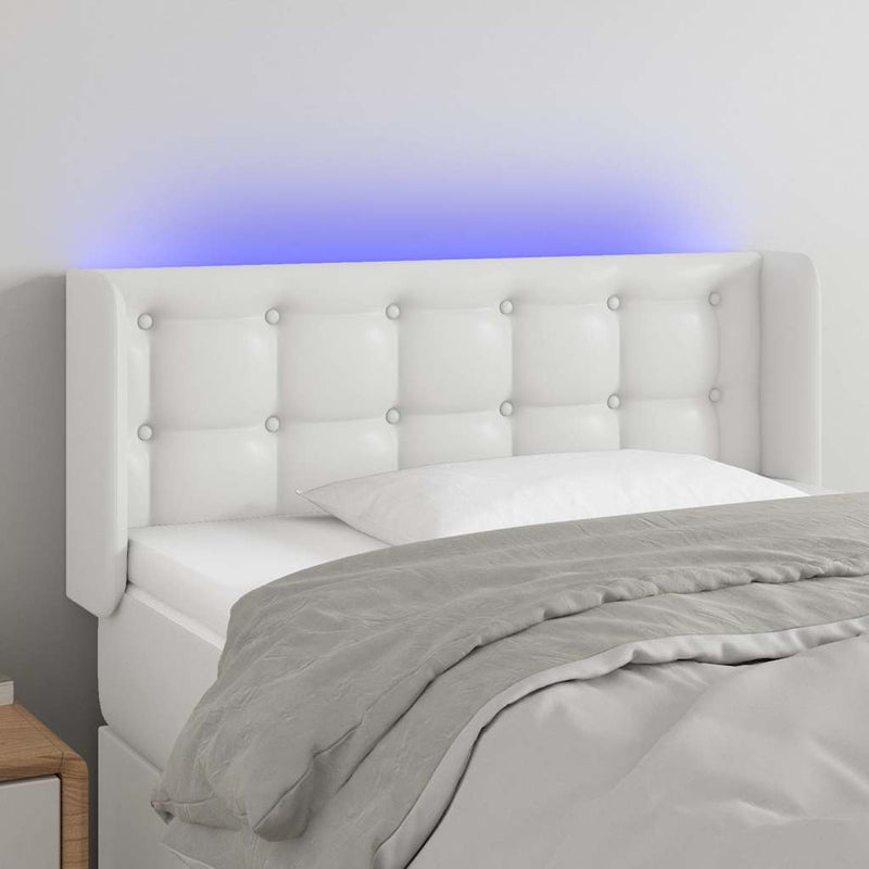 Tăblie de pat cu LED, alb, 83x16x78/88 cm, piele ecologică