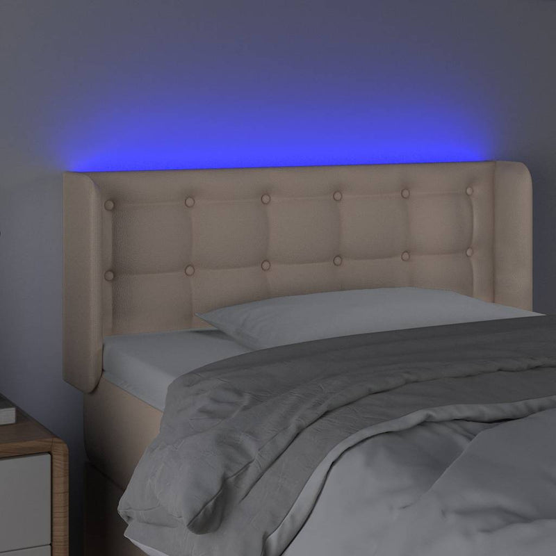 Tăblie de pat cu LED, cappuccino, 93x16x78/88cm piele ecologică