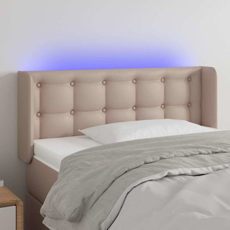 Tăblie de pat cu LED, cappuccino, 93x16x78/88cm piele ecologică