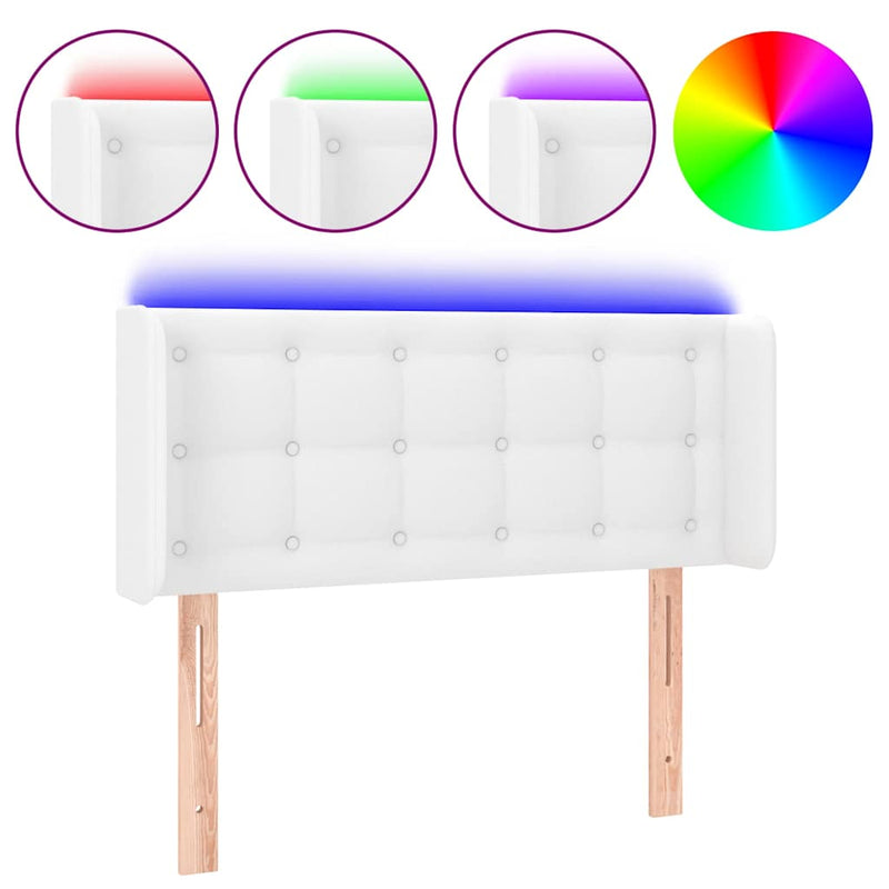 Tăblie de pat cu LED, alb, 103x16x78/88 cm, piele ecologică