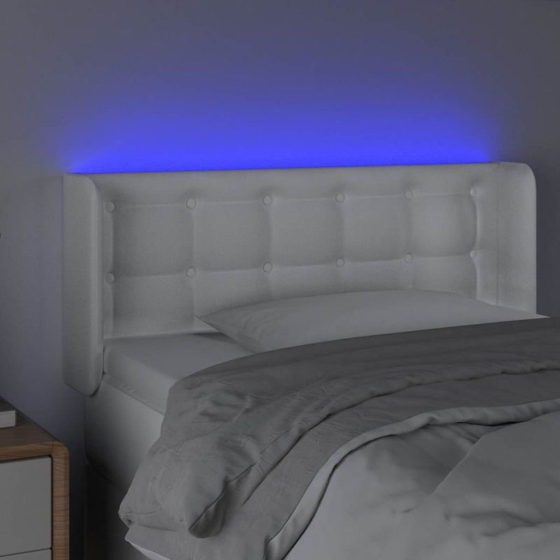 Tăblie de pat cu LED, alb, 103x16x78/88 cm, piele ecologică