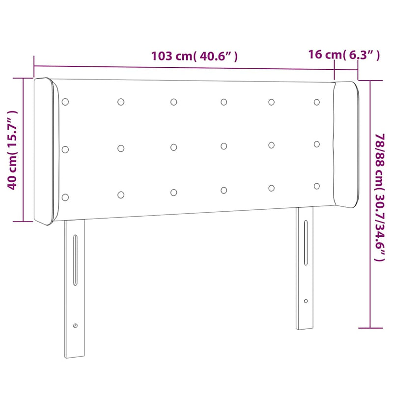 Tăblie de pat cu LED, alb, 103x16x78/88 cm, piele ecologică