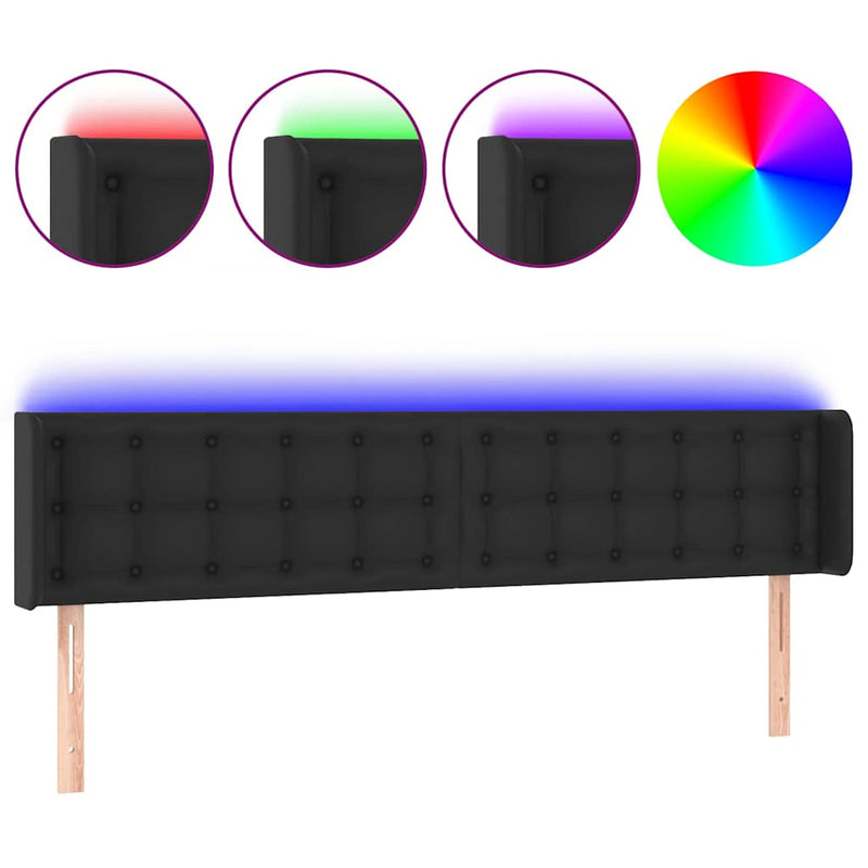 Tăblie de pat cu LED, negru, 163x16x78/88 cm, piele ecologică