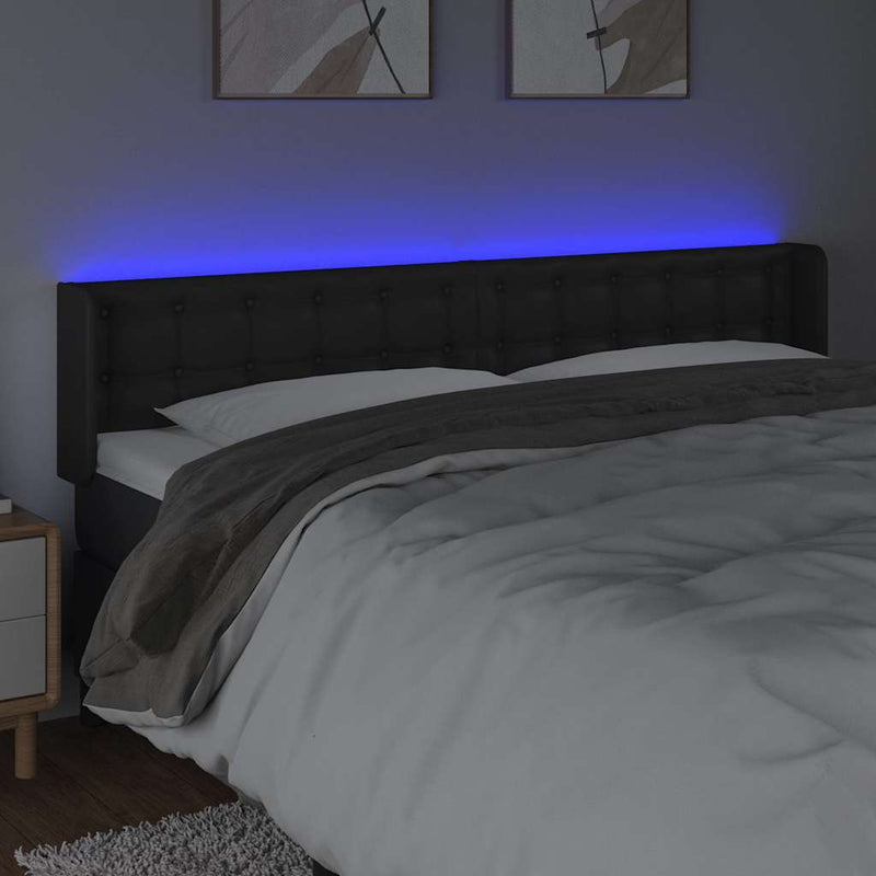 Tăblie de pat cu LED, negru, 163x16x78/88 cm, piele ecologică