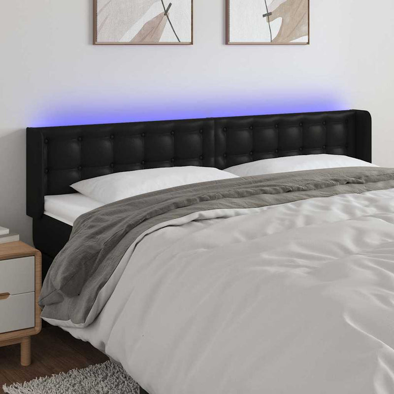 Tăblie de pat cu LED, negru, 163x16x78/88 cm, piele ecologică
