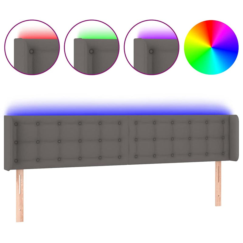 Tăblie de pat cu LED, gri, 203x16x78/88 cm, piele ecologică