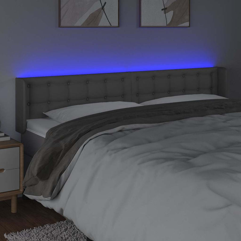 Tăblie de pat cu LED, gri, 203x16x78/88 cm, piele ecologică