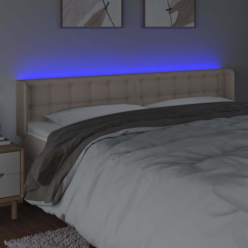 Tăblie de pat cu LED, cappuccino 203x16x78/88cm piele ecologică