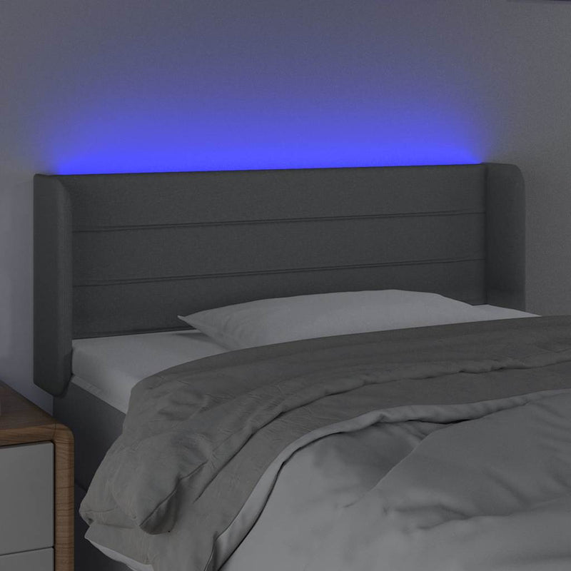 Tăblie de pat cu LED, gri deschis, 83x16x78/88 cm, textil