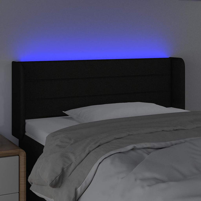 Tăblie de pat cu LED, negru, 83x16x78/88 cm, textil