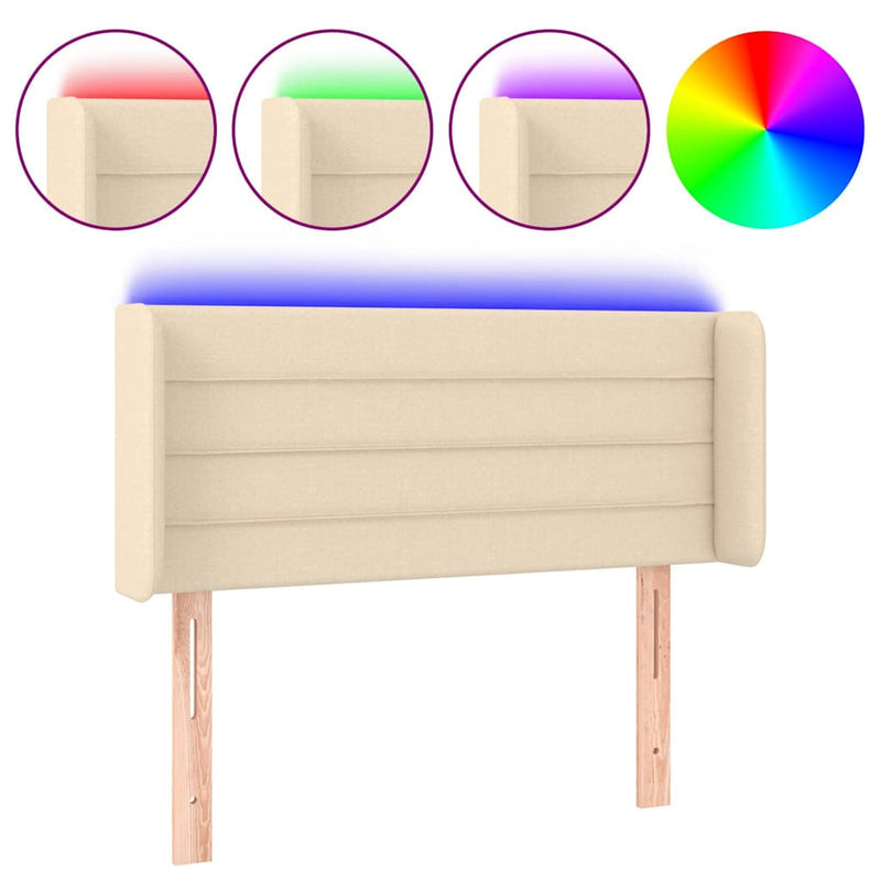 Tăblie de pat cu LED, crem, 83x16x78/88 cm, textil