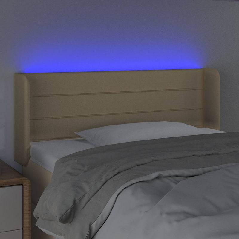 Tăblie de pat cu LED, crem, 83x16x78/88 cm, textil