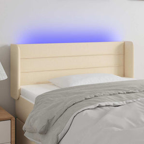 Tăblie de pat cu LED, crem, 103x16x78/88 cm, textil