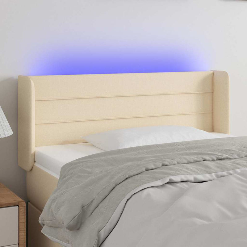 Tăblie de pat cu LED, crem, 103x16x78/88 cm, textil