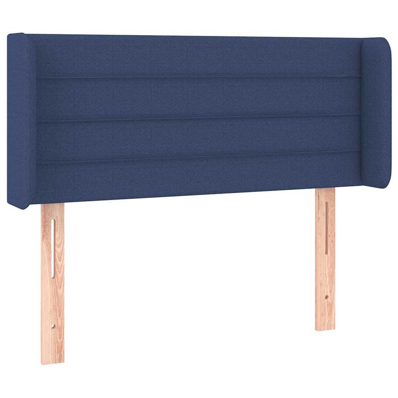 Tăblie de pat cu LED, albastru, 103x16x78/88 cm, textil