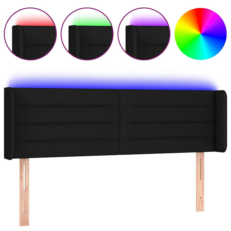Tăblie de pat cu LED, negru, 147x16x78/88 cm, textil