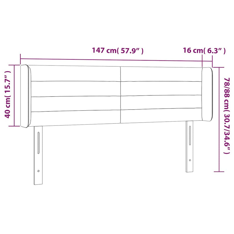 Tăblie de pat cu LED, negru, 147x16x78/88 cm, textil