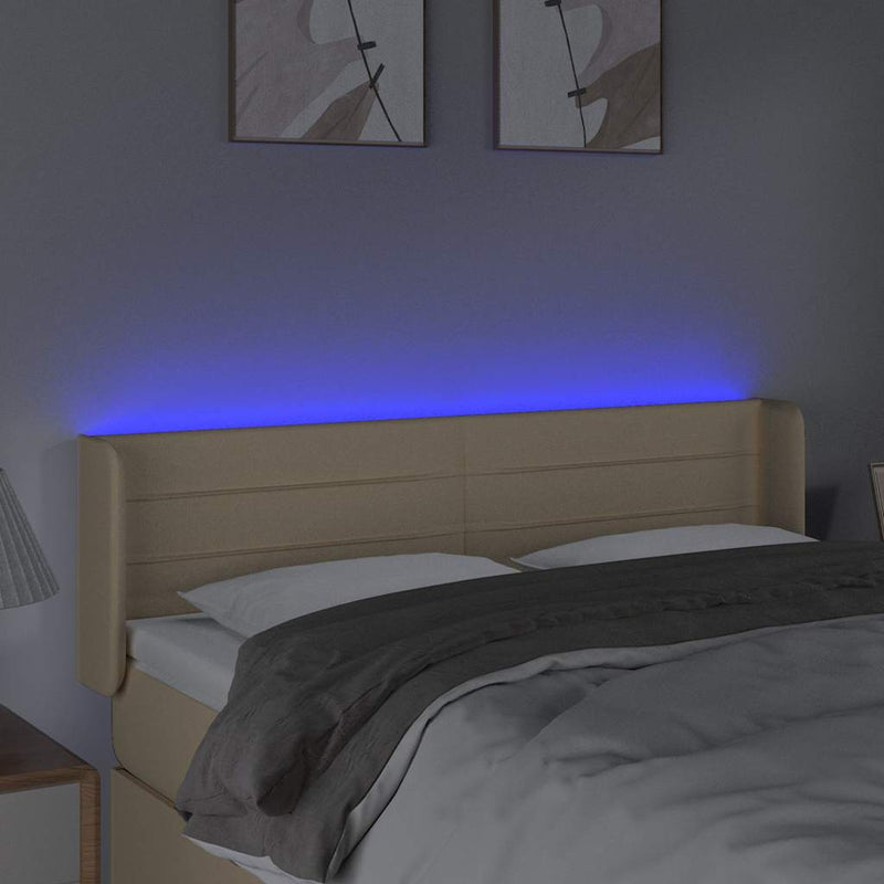 Tăblie de pat cu LED, crem, 147x16x78/88 cm, textil