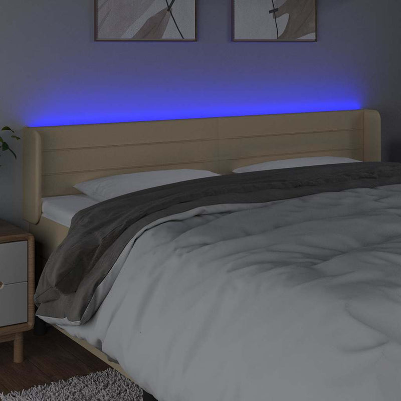Tăblie de pat cu LED, crem, 183x16x78/88 cm, textil