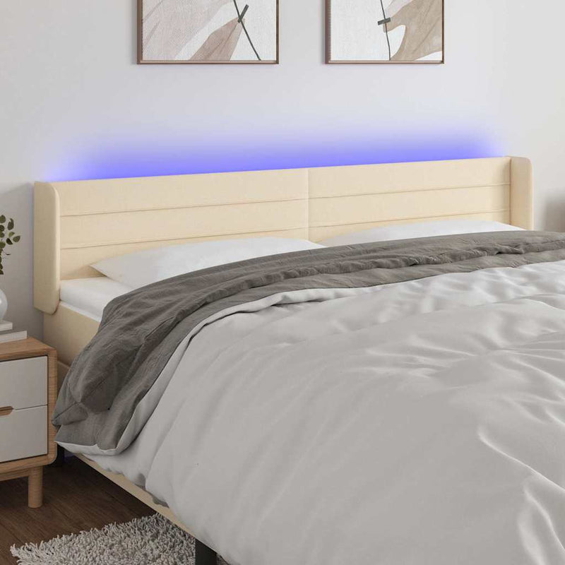 Tăblie de pat cu LED, crem, 183x16x78/88 cm, textil