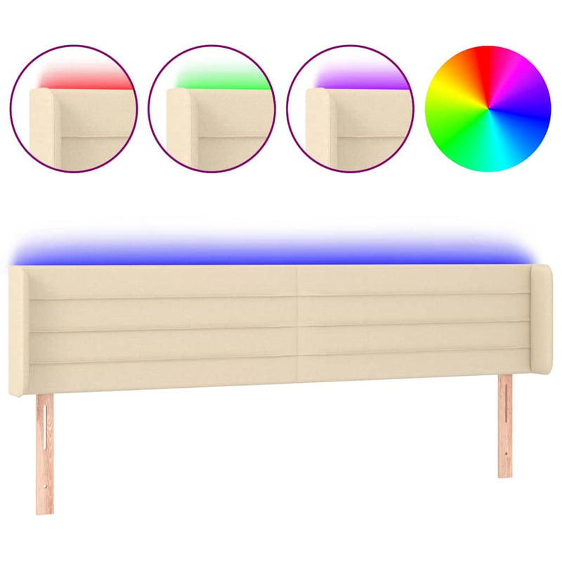 Tăblie de pat cu LED, crem, 203x16x78/88 cm, textil