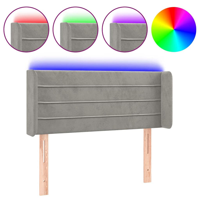 Tăblie de pat cu LED, gri deschis, 83x16x78/88 cm, catifea