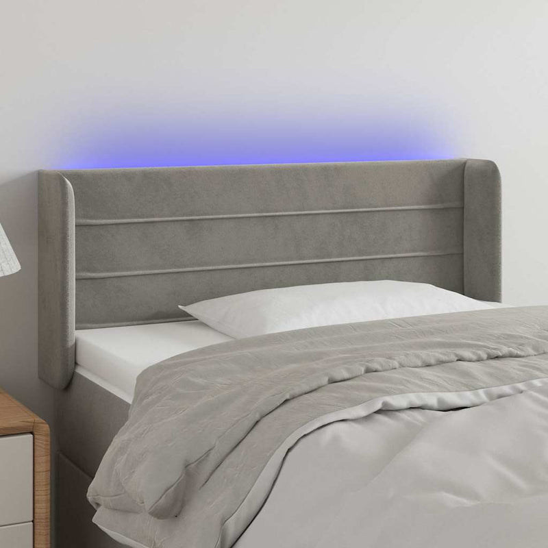 Tăblie de pat cu LED, gri deschis, 83x16x78/88 cm, catifea