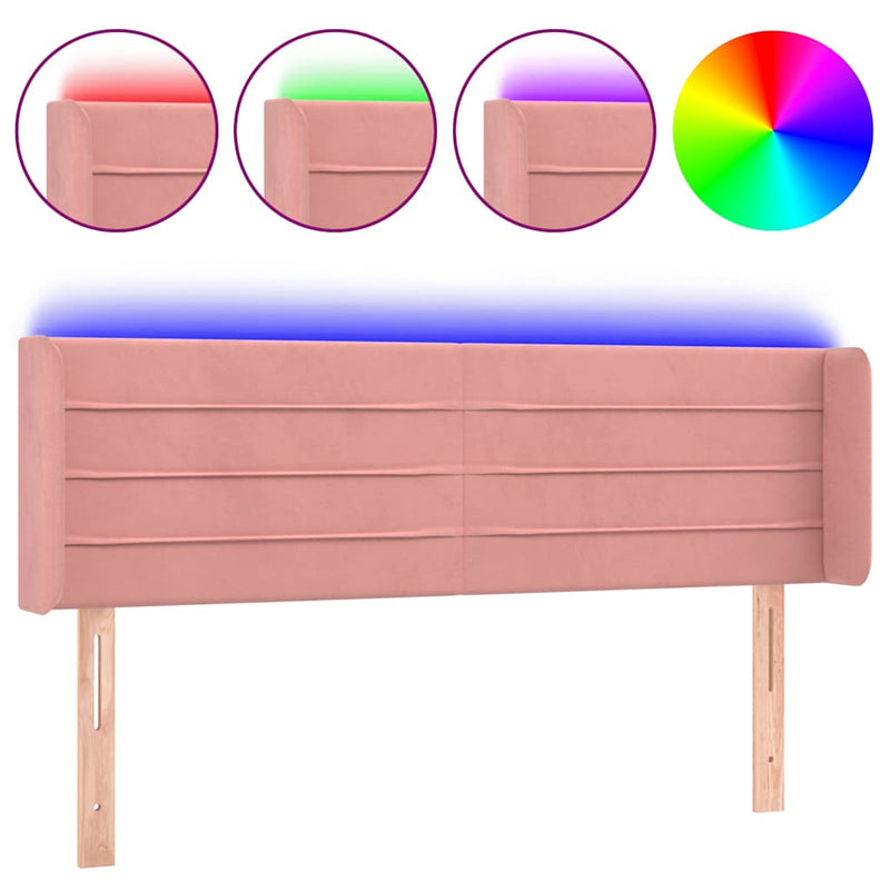 Tăblie de pat cu LED, roz, 147x16x78/88 cm, catifea