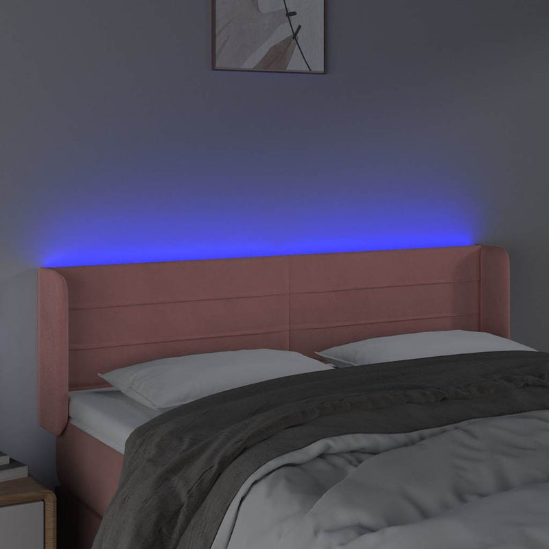 Tăblie de pat cu LED, roz, 147x16x78/88 cm, catifea