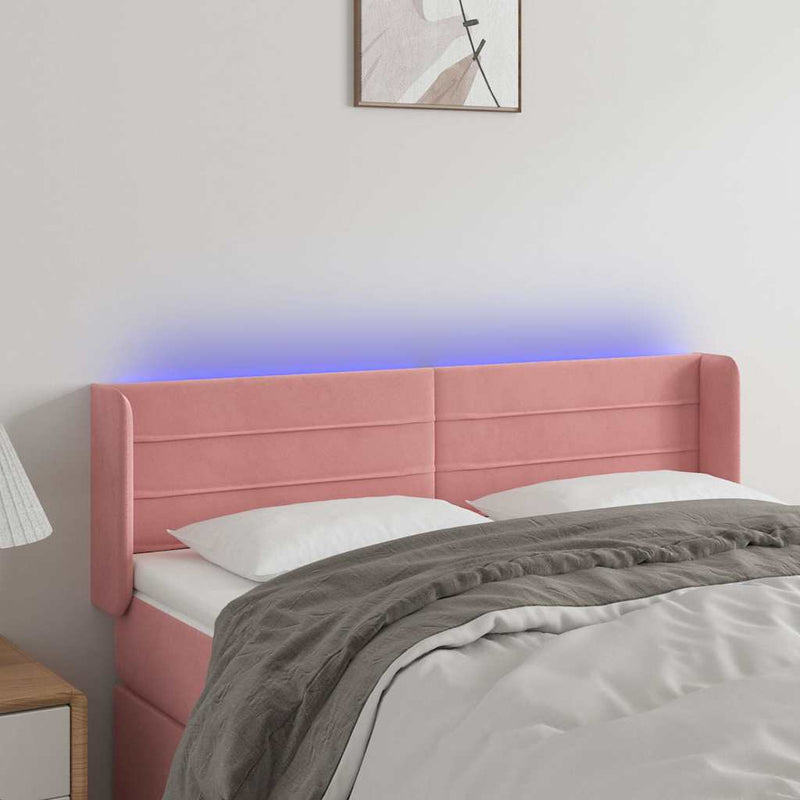 Tăblie de pat cu LED, roz, 147x16x78/88 cm, catifea