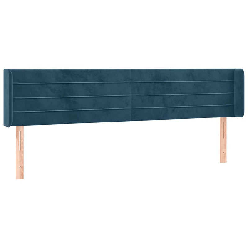Tăblie de pat cu LED, albastru închis, 203x16x78/88 cm, catifea